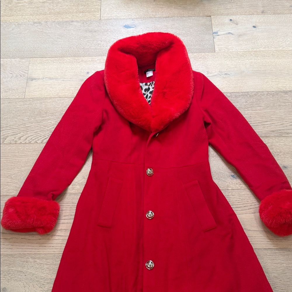 Venus Faux Wool A-Line Maxi Glam Coat – Vibrant Red – Size 6 – NWOT - Picture 10 of 14